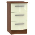 Knightsbridge 3 Drawer Bedside Cabinet Cream/Brown