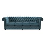 Belvedere Chesterfield 4 Seater Velvet Sofa Peacock (Blue)