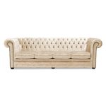 Belvedere Chesterfield 4 Seater Crushed Velvet Sofa Cream