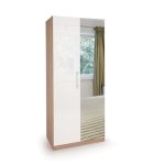 Kew High Gloss Mirrored Double Wardrobe White/Natural