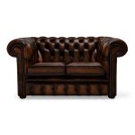 Belvedere Chesterfield 2 Seater Antique Leather Sofa Brown