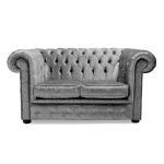 Belvedere Chesterfield 2 Seater Crushed Velvet Sofa Silver