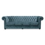 Belvedere Chesterfield 4 Seater Crushed Velvet Sofa Denim