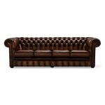 Belvedere Chesterfield 4 Seater Antique Leather Sofa Brown