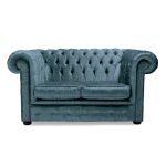 Belvedere Chesterfield 2 Seater Crushed Velvet Sofa Denim