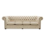 Belvedere Chesterfield 4 Seater Wool Sofa Oatmeal