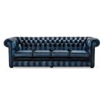Belvedere Chesterfield 4 Seater Antique Leather Sofa Blue