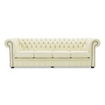 Belvedere Chesterfield 4 Seater Leather Sofa Cream