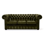 Belvedere Chesterfield 3 Seater Antique Leather Sofa Olive