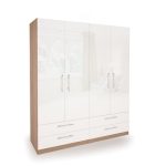 Kew High Gloss 4 Door 4 Drawer Wardrobe White/Natural