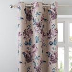 Catherine Lansfield Painted Floral Plum Eyelet Curtains Purple/Natural