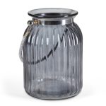 Hanging Smoked Effect Glass Lantern Grey