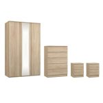 Avenue Natural 4 Piece Mirrored Wardrobe Bedroom Set Natural