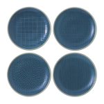 Set of 4 Gordon Ramsay by Royal Doulton Maze Grill Blue Plates Blue