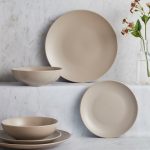 Stoneware 12 Piece Taupe Dinner Set Taupe