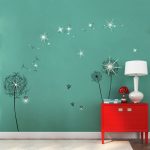 Black Dandelion with Crystals Wall Stickers Black