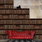 Vintage Bookshelf Wall Sticker Brown
