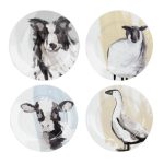 Set of Four Farmyard Side Plates Multi coloured