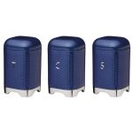 Set of 3 Lovello Blue Tea Coffee and Sugar Canisters Blue