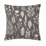 Woven Floral Chenille Charcoal Cushion Cover Black