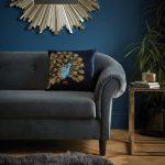 Navy Embroidered Peacock Cushion Navy