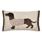 Natural Sausage Dog Embroidered Cushion Natural