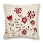 Scandi Field Red Embroidered Cushion Red