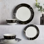 Marble Black Effect 12 Piece Dinner Set Black