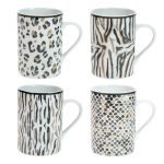 Set of 4 Animal Print Mugs Multi coloured