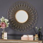 Metal Deco Gold Circular Mirror Gold