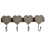 Wooden Home Hearts Coat Hooks Brown