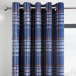 Lennox Check Navy Blackout Eyelet Curtains Navy