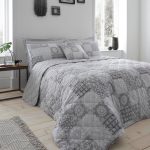 Honeysha Grey Mosaic Reversible Quilted Bedspread Grey
