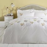 Hydrangea Floral Ochre Embroidered Duvet Cover and Pillowcase Set Ochre