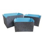 Set of 3 Blue Felt Baskets Blue
