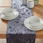 Crushed Velour Dark Grey Table Runner Grey