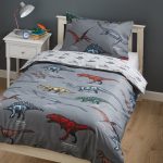 Dinosaur Single Duvet Cover and Pillowcase Set Grey linen