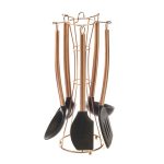 5 Piece Copper Effect Kitchen Utensil Set with Stand Copper