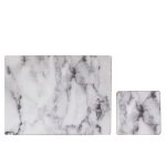 Set of 4 White Marble Effect Placemats & Coasters White