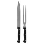 2 Piece Triple Rivet Carving Set Silver