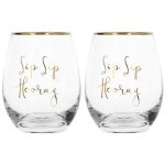 Ava & I Set of 2 Sip Sip Hooray Stemless Wine Glasses Clear