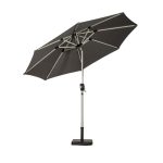 Aluminium 2.7m Crank and Tilt Parasol with LED Strip Lights Grey