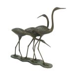Solstice Sculptures Dark Verdigris Egrets Sculpture Dark Green