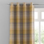 Logan Check Ochre Eyelet Curtains Ochre
