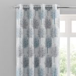 Teal Jacquard Trees Eyelet Curtains Teal (Blue)