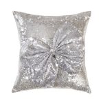 By Caprice Silver Sequin Bow Cushion Silver