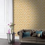 Glam Feather Ochre Wallpaper Ochre (Yellow)