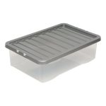 Pack of Three 32L Silver Plastic Underbed Storage Boxes Silver