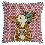 Paoletti Funky Cow Embroidered Cushion Blue, White and Yellow