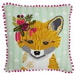Paoletti Funky Fox Embroidered Cushion Blue, White and Yellow